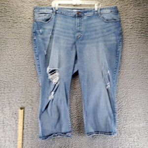 Lane Bryant Jeans Womens Plus 26 Blue Distressed Boyfriend Capri Stretch Denim